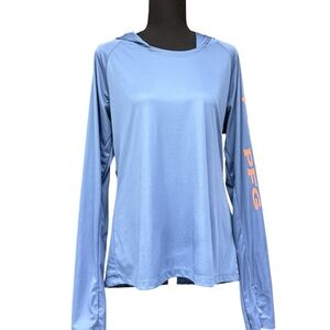 Columbia PFG Omni-Shade Hooded Fishing Gear Long Sleeve Light Blue, Large, EUC